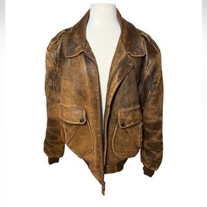 Vintage Peter England Distressed Brown Bomber Jacket-1980’s Size L
